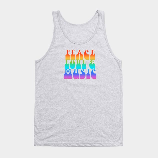 Peace Love And Music Retro Rainbow Graphic Tank Top by LittleBunnySunshine